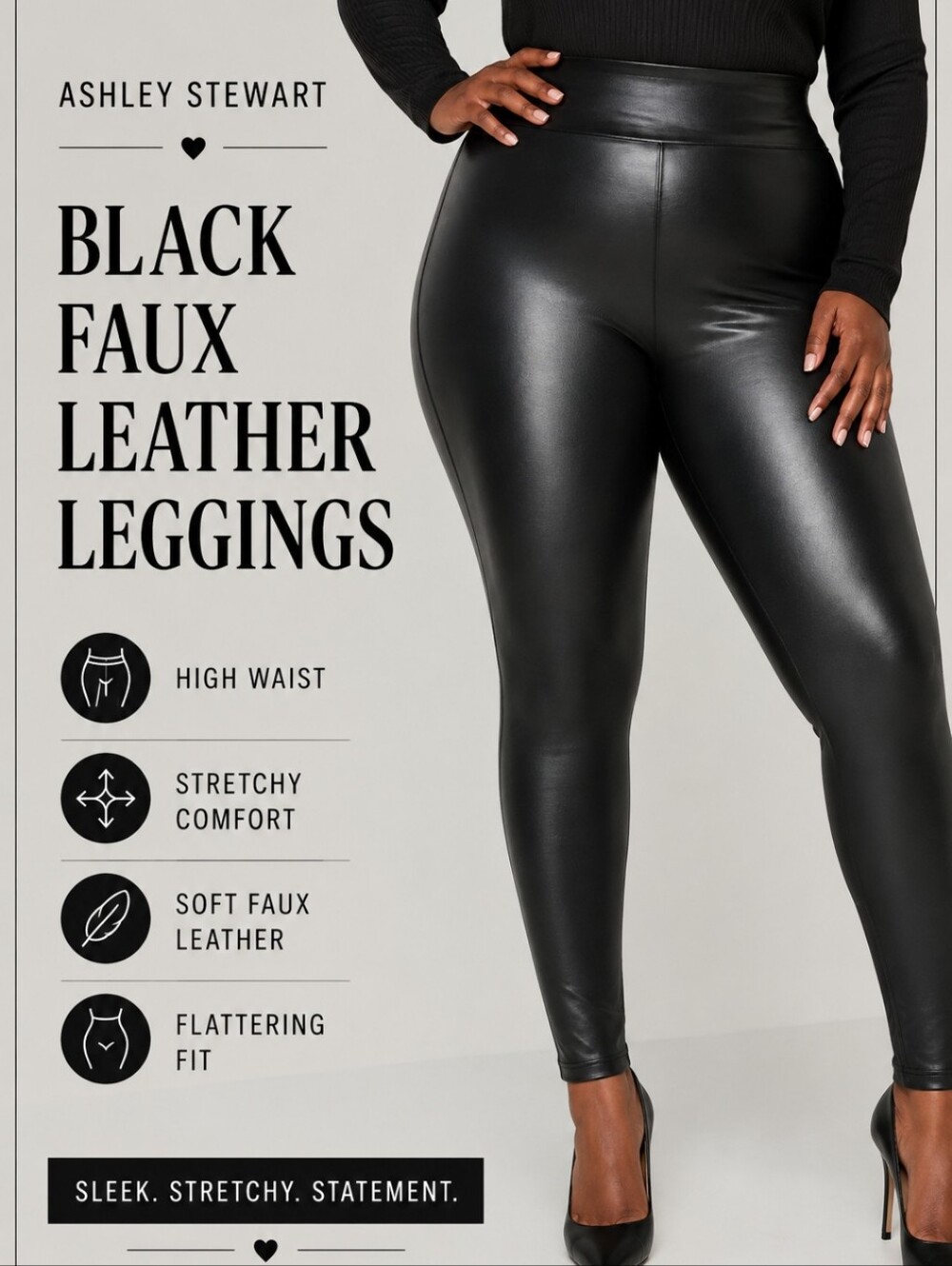Ashley Stewart Black Faux Leather Leggings